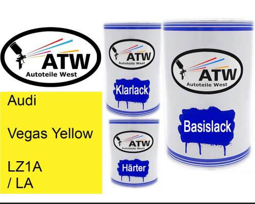 Audi, Vegas Yellow, LZ1A / LA: 500ml Lackdose + 500ml Klarlack + 250ml Härter - Set, von ATW Autoteile West.